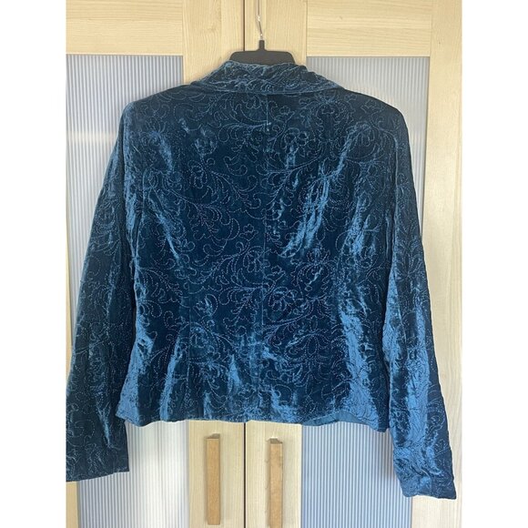 Bandolino Jacket Womens 14 Blue Y2K Vintage Blazer Velvet Embroidered Witchy - Picture 4 of 5